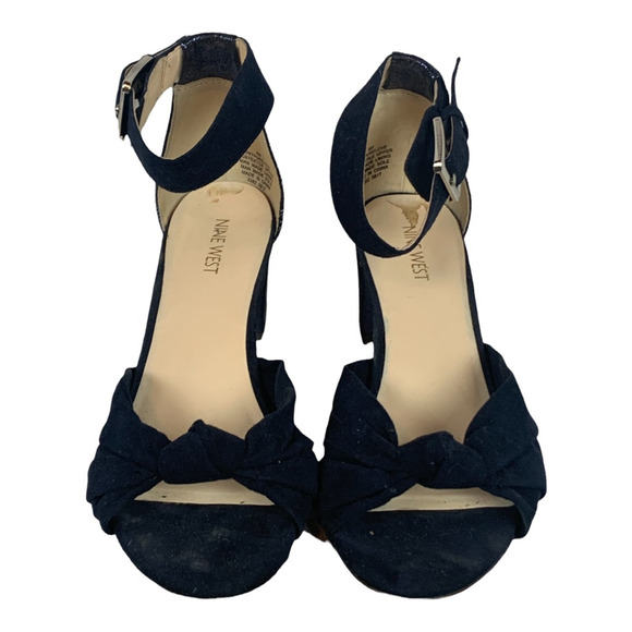 Nine West Womens Pure Love Ankle Strap Sandals Blue Buckle Block Heels 8 M - Picture 2 of 12